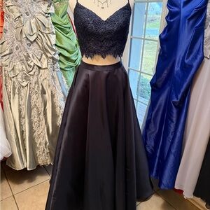 Alyce Paris Navy Lace and Satin Prom Dress